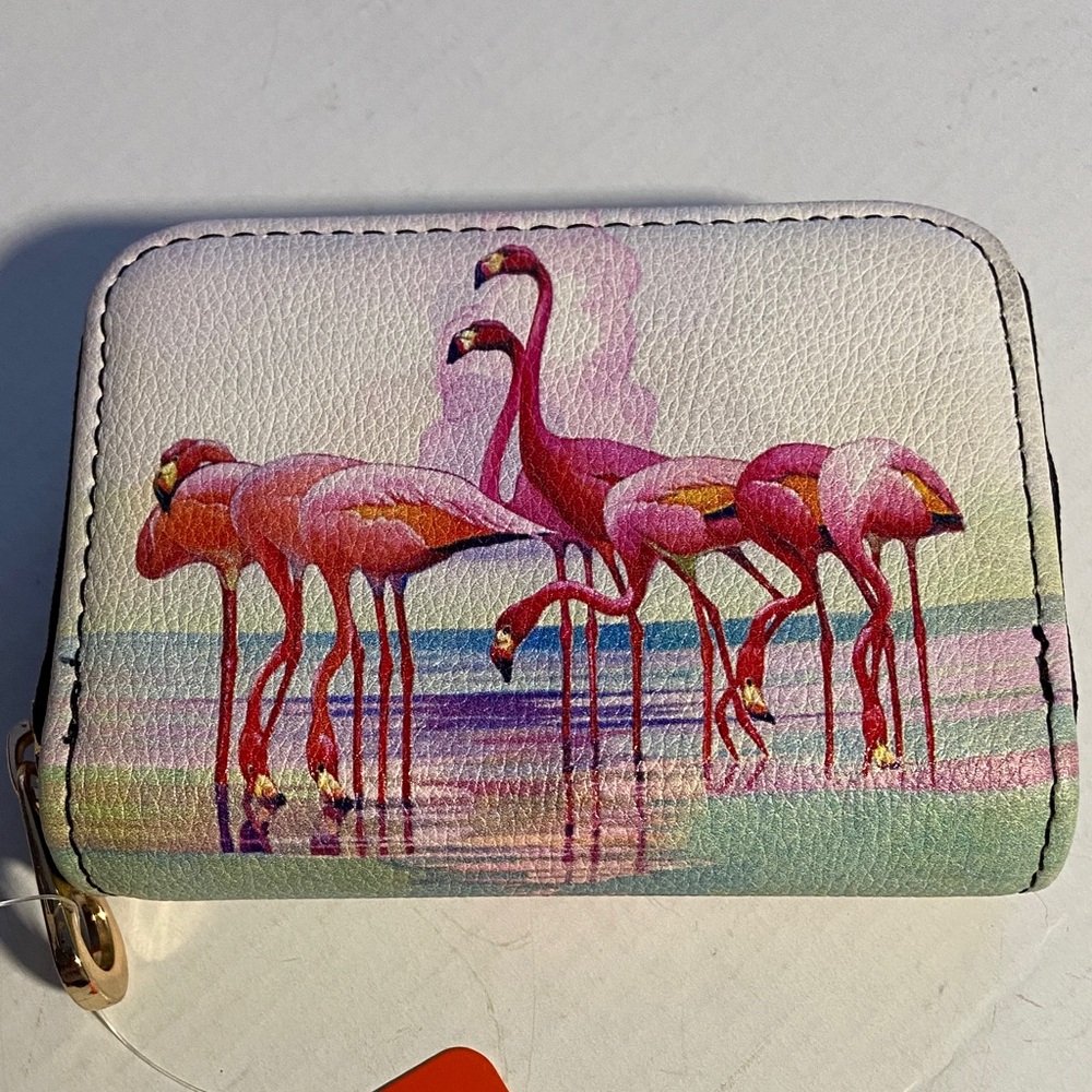 Flamingo Print RFID Flamingo Zipper ID Wallet NWT